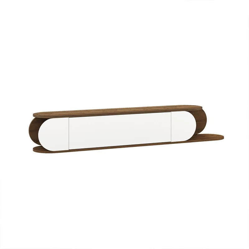 Meuble TV mural moderne TONE 180cm - Noyer et blanc