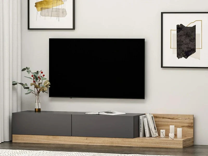 Meuble TV Major Anthracite Naturel 180 cm