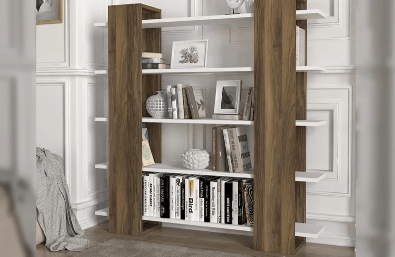 Étagère biblio LOOP - Blanc et Noyer