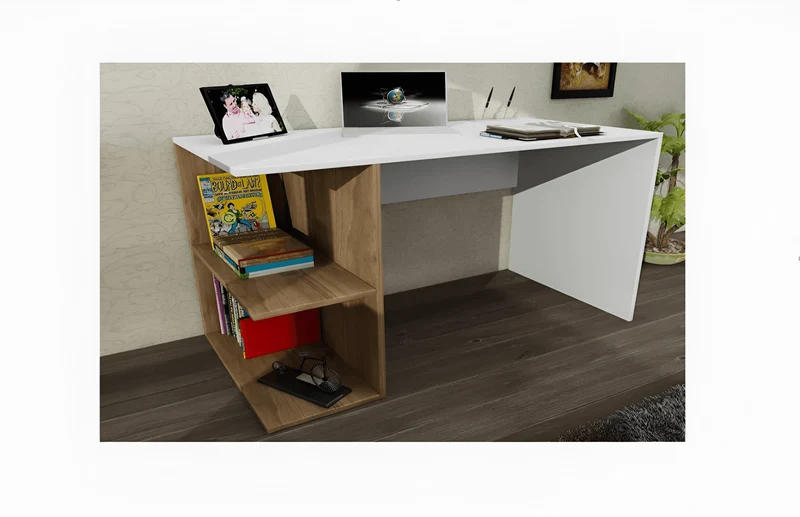 Bureau ELEGANT 120 cm - Blanc et Noyer