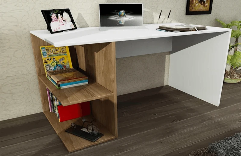 Bureau ELEGANT 120 cm - Blanc et Noyer