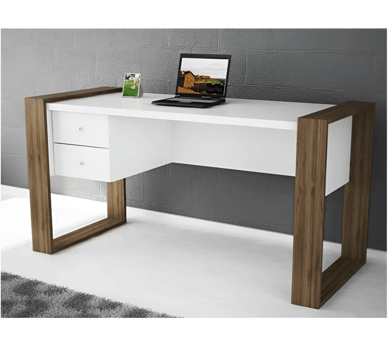 Bureau SWORD 158 cm - Blanc et Noyer