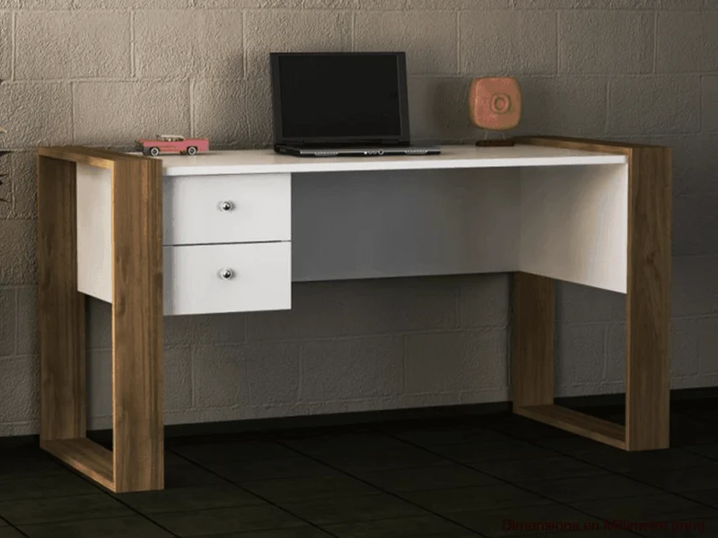 Bureau SWORD 158 cm - Blanc et Noyer