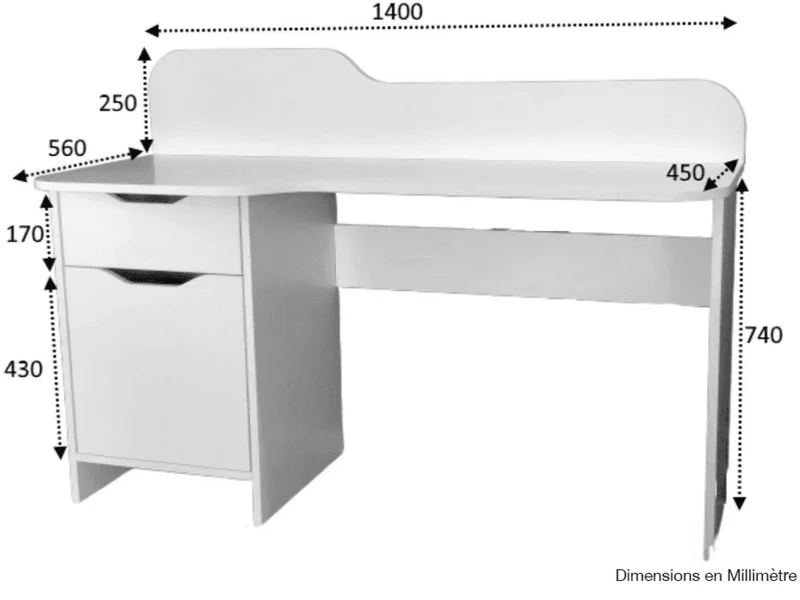 Bureau moderne avec rangement LONA 140 cm