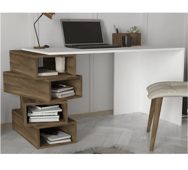 Bureau AKIR 130 cm - Noyer et Blanc