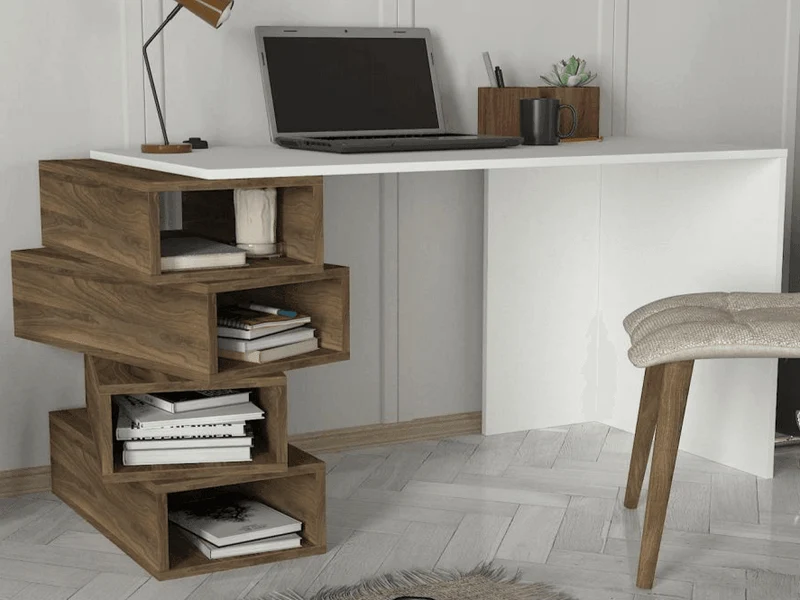 Bureau AKIR 130 cm - Noyer et Blanc