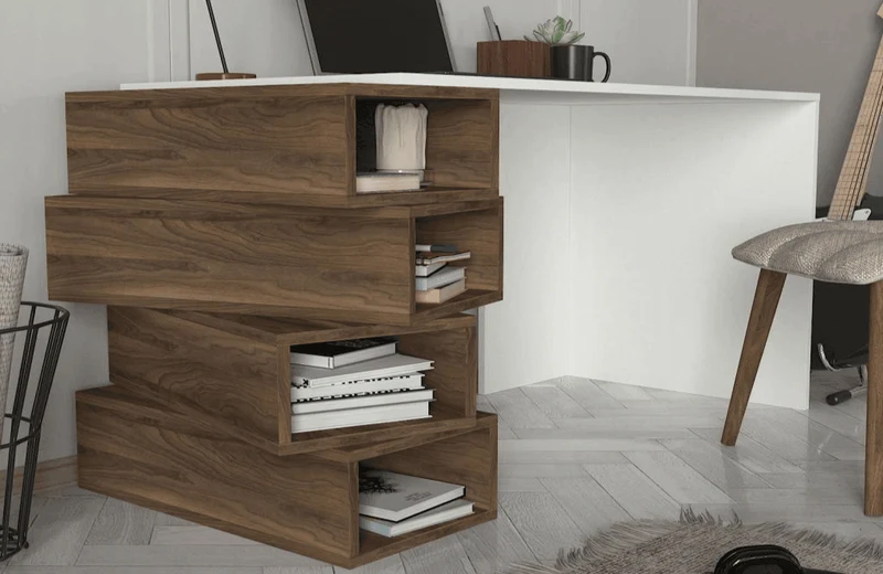 Bureau AKIR 130 cm - Noyer et Blanc