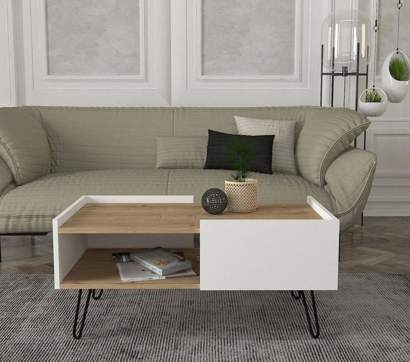 Table basse ART - chêne et blanc - 100cm