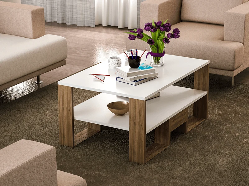 Table basse GOLDE -noyer et blanc