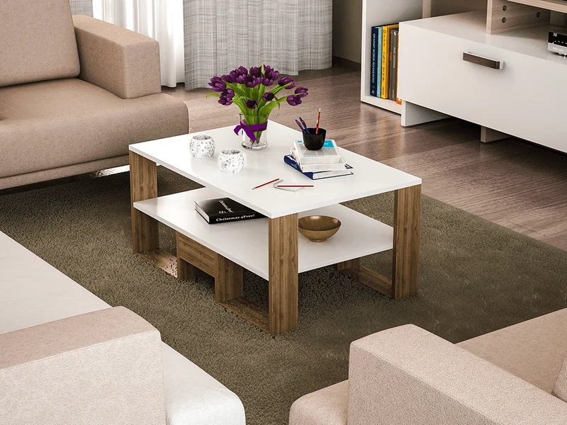 Table basse GOLDE -noyer et blanc