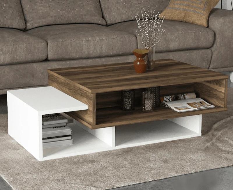 Table basse -EVAR - Noyer et blanc 105cm