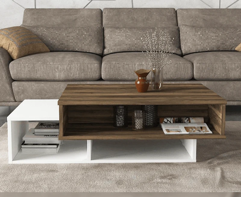 Table basse -EVAR - Noyer et blanc 105cm