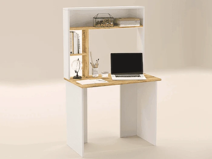 Bureau LISTER 90 cm - Blanc et chêne - Travail et étude