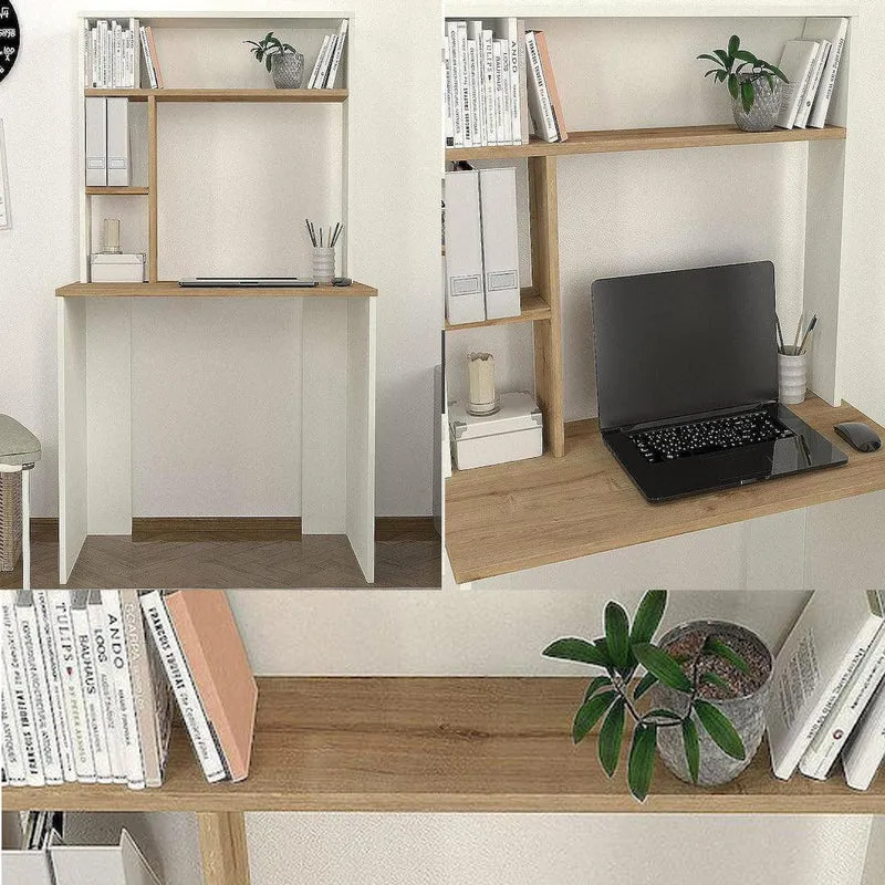 Bureau LISTER 90 cm - Blanc et chêne - Travail et étude