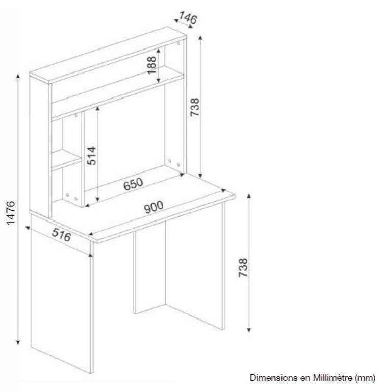 Bureau LISTER 90 cm - Blanc et chêne - Travail et étude