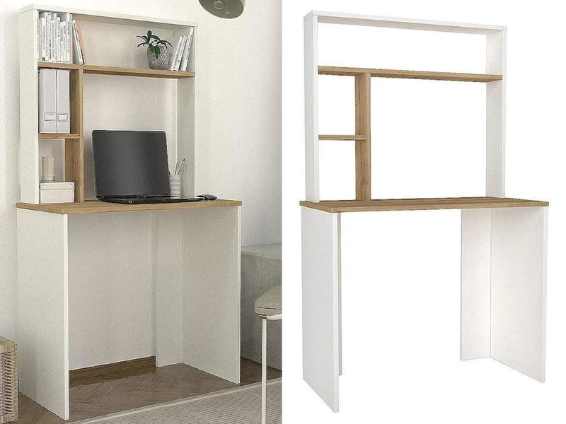 Bureau LISTER 90 cm - Blanc et chêne - Travail et étude