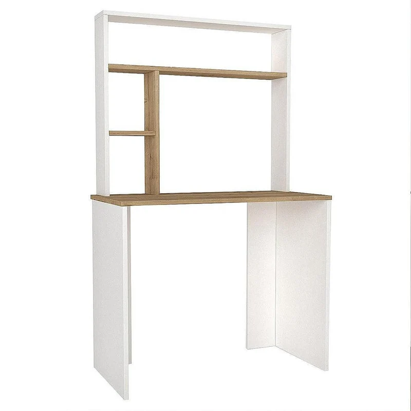 Bureau LISTER 90 cm - Blanc et chêne - Travail et étude