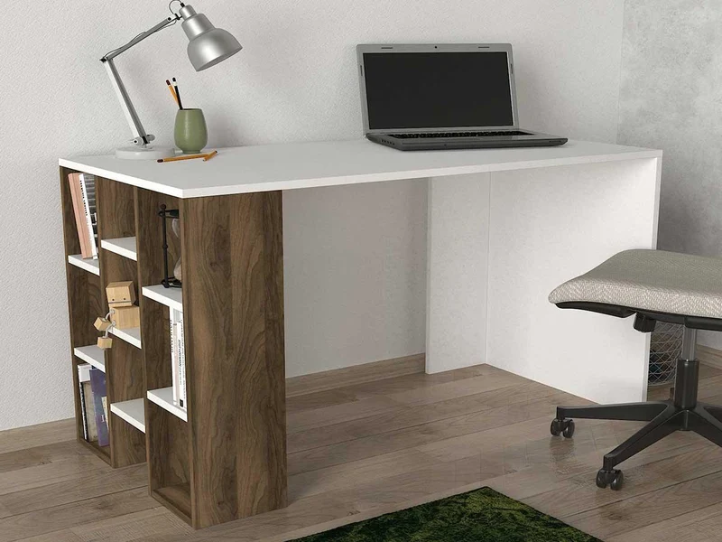 Bureau RIVE - Blanc et noyer - 120 cm