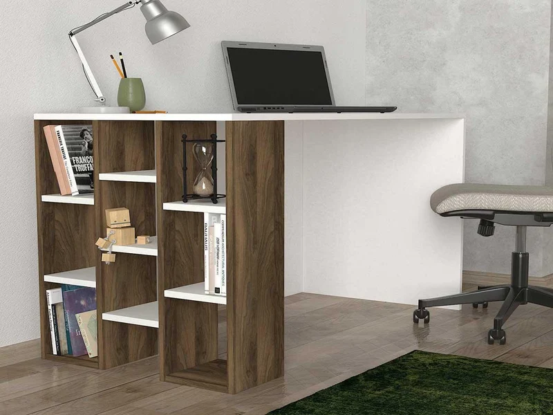 Bureau RIVE - Blanc et noyer - 120 cm
