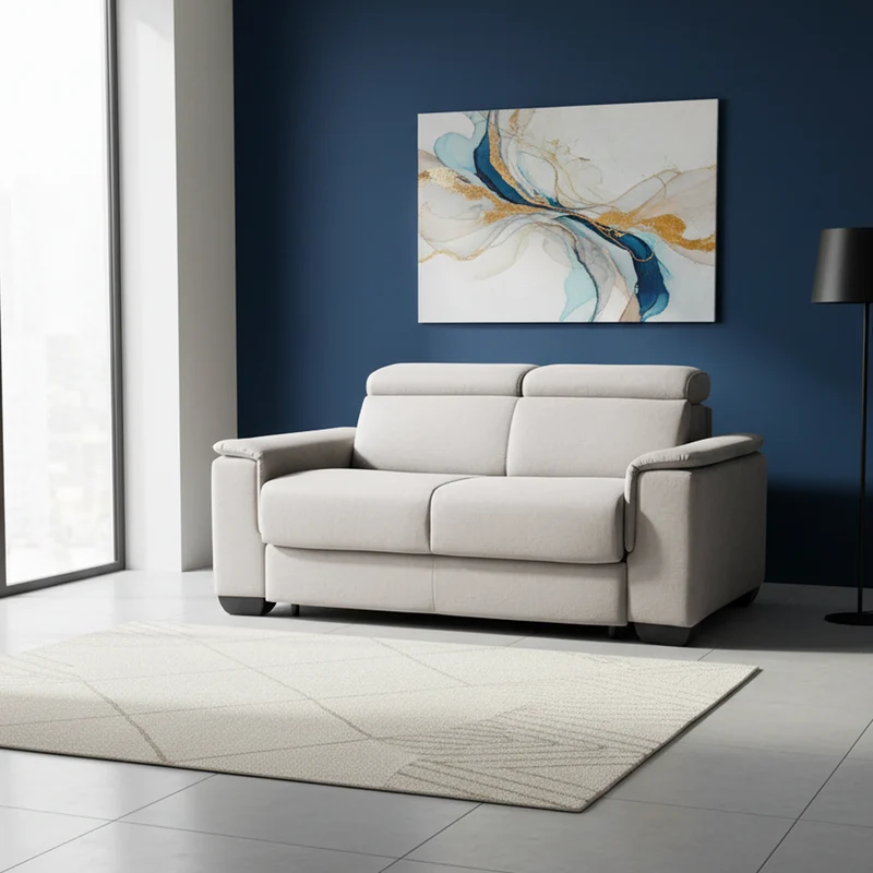 Divano letto 2 posti in tessuto grigio chiaro Mercurio 194x83x97H