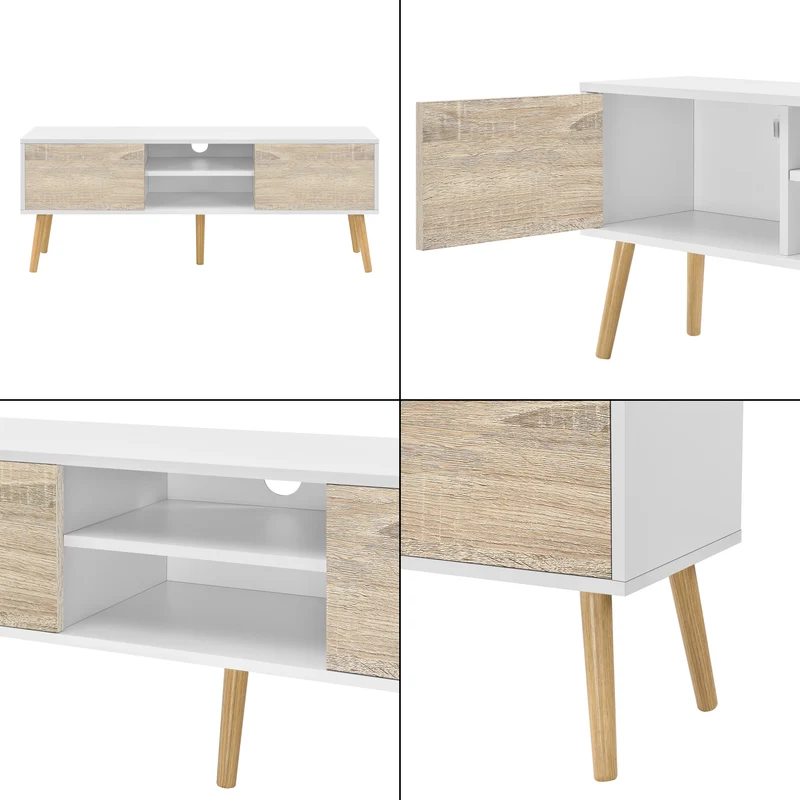 Meuble TV 120 x 30 x 47 cm blanc effet chêne 03_0007754