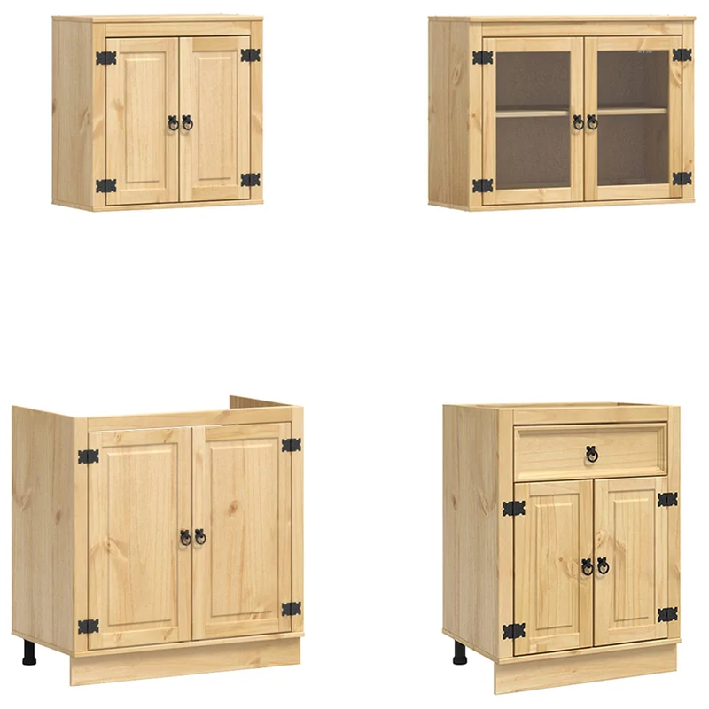 Armoire avec tiroirs et étagères moderne 80 x 46 x 81,5 cm rangement pratique salle à manger en bois de pin miel 02_0056023