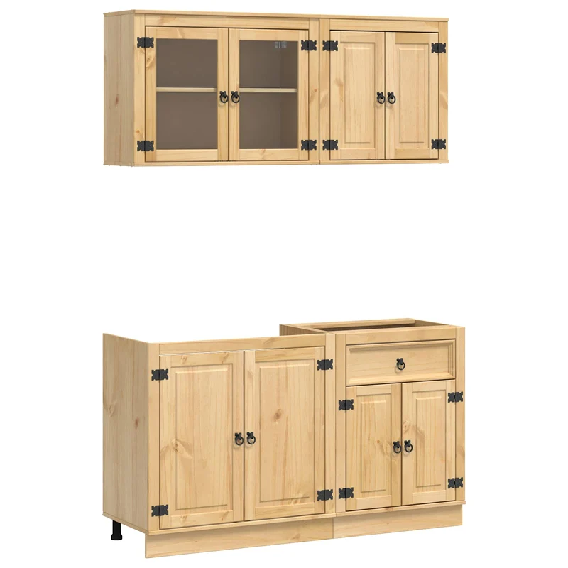 Armoire de rangement moderne chic salle à manger 140 x 46 x 81,5 cm grand espace de stockage en pin massif miel 02_0056016