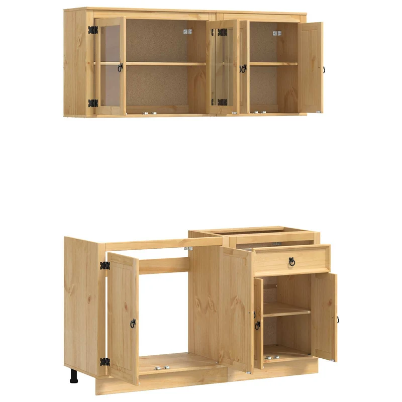 Armoire de rangement moderne chic salle à manger 140 x 46 x 81,5 cm grand espace de stockage en pin massif miel 02_0056016
