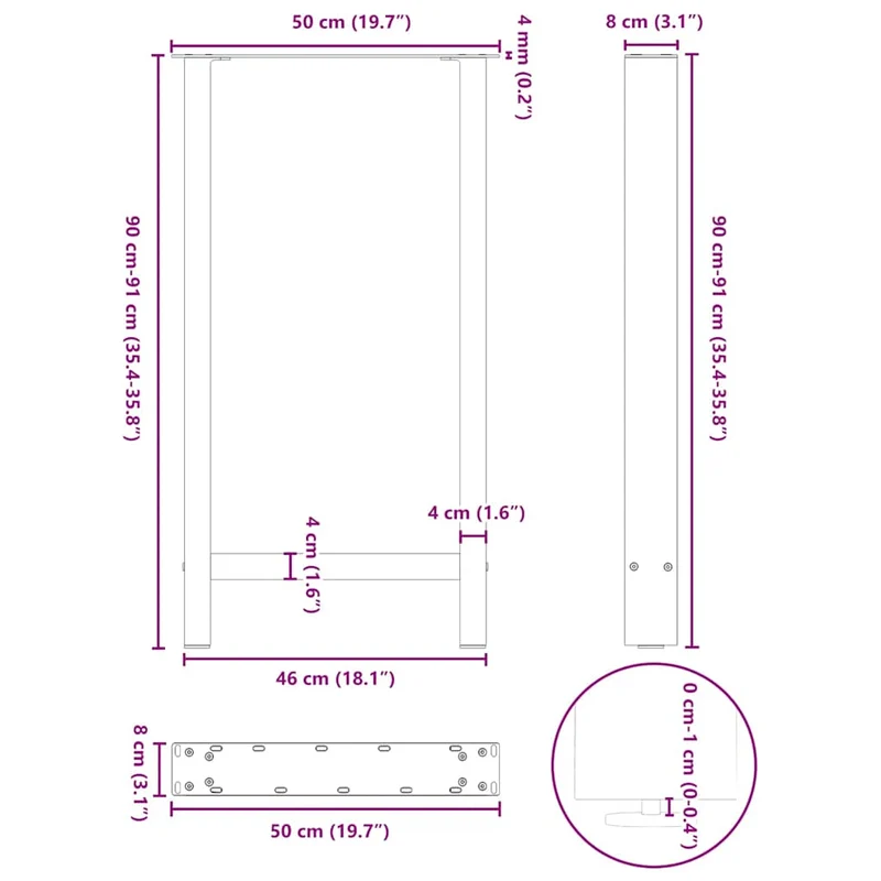 Lot de 2 pieds de table de bar robuste design moderne 50 x 90-91 cm en acier anthracite 02_0057570