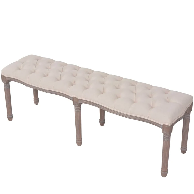 Banc banquette lin bois massif 150 x 40 x 48 cm blanc crème 02_0010900