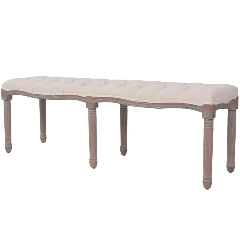 Banc banquette lin bois massif 150 x 40 x 48 cm blanc crème 02_0010900