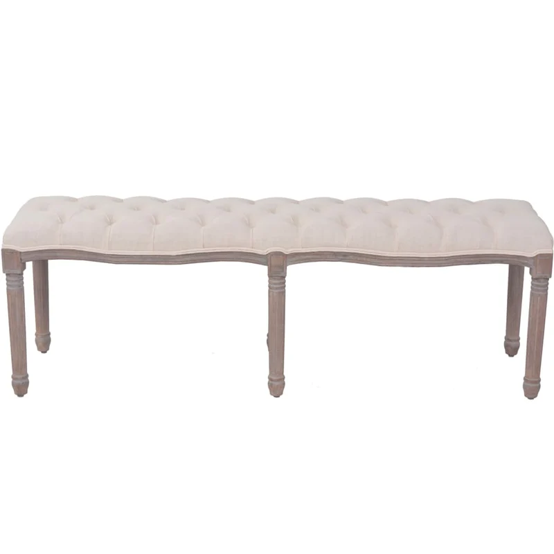 Banc banquette lin bois massif 150 x 40 x 48 cm blanc crème 02_0010900
