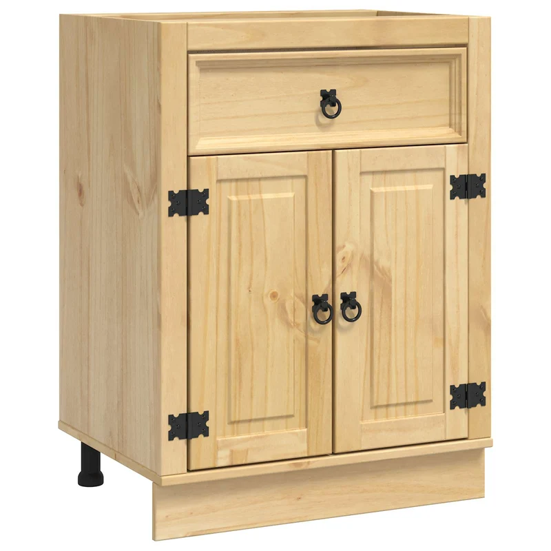 Armoire moderne rectangulaire avec tiroir 60 x 46 x 81,5 cm style épuré intérieur en pin massif miel 02_0058886