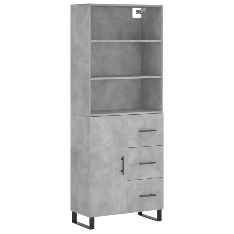 Buffet bahut commode armoire meuble de rangement organisateur cuisine salle de séjour salon haut 69,5 x 34 x 180 cm bois d'ingénierie gris 02_0034563