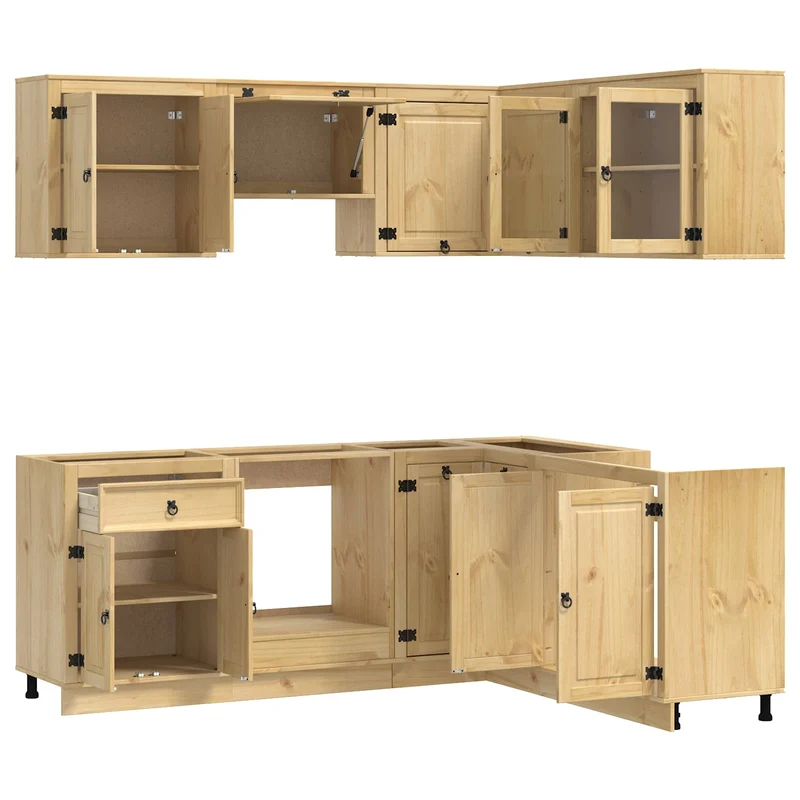 Armoire moderne avec étagères 80 x 80 x 81,5 cm grand espace de rangement salle à manger en pin massif miel 02_0056021