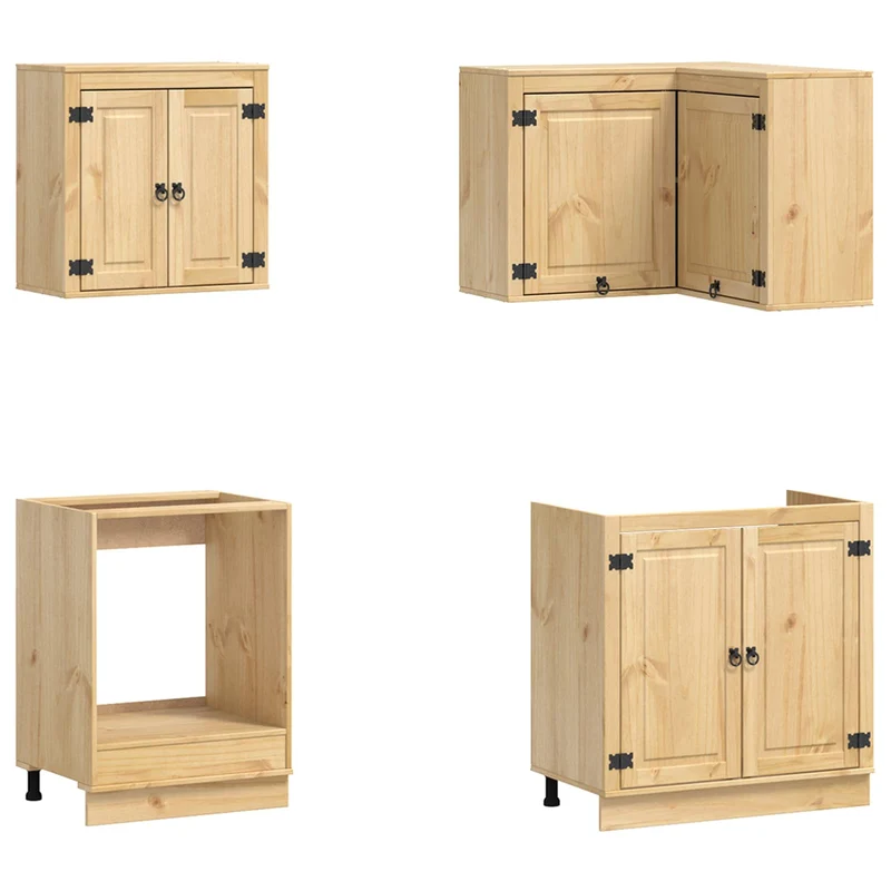 Armoire moderne avec étagères 80 x 80 x 81,5 cm grand espace de rangement salle à manger en pin massif miel 02_0056021