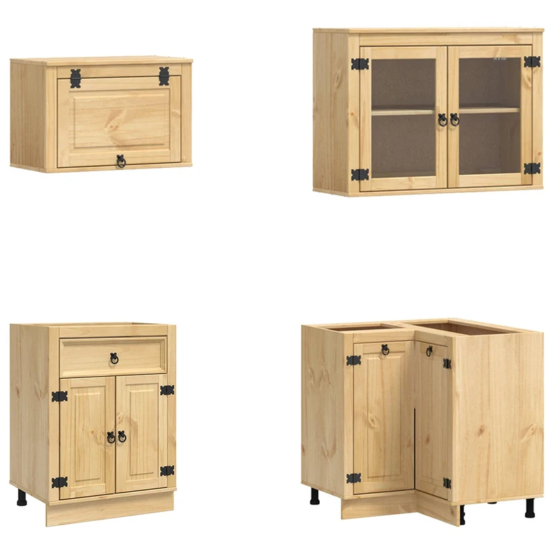 Armoire moderne avec étagères 80 x 80 x 81,5 cm grand espace de rangement salle à manger en pin massif miel 02_0056021