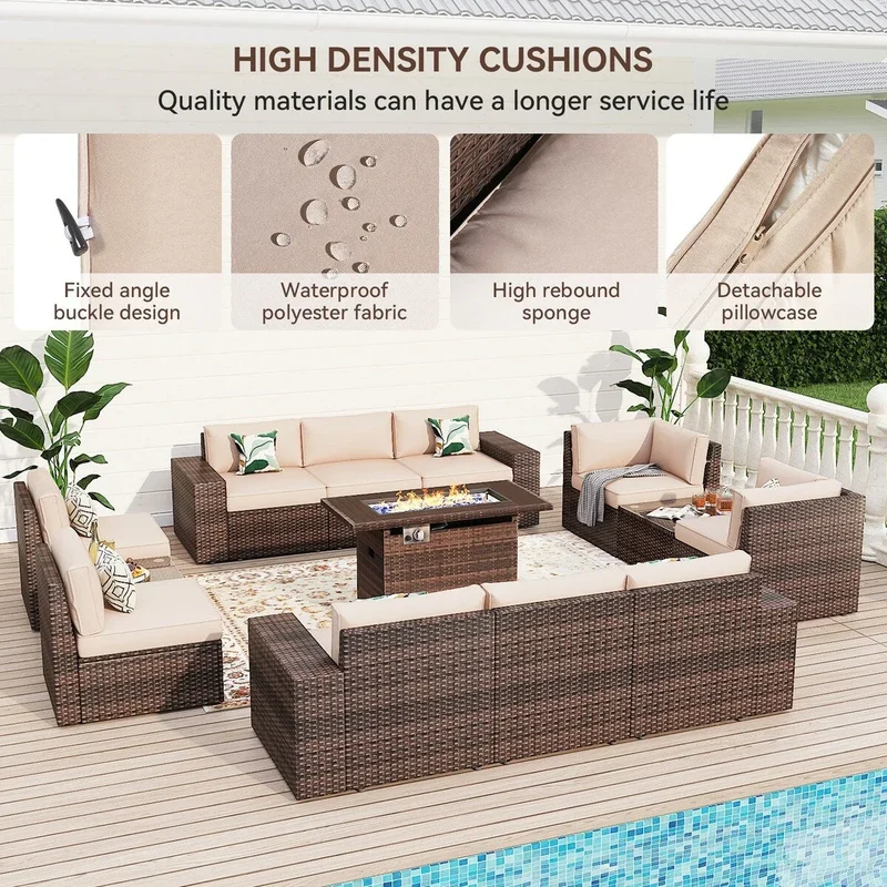 Ensemble de mobilier de jardin 13 pièces avec table brasero de 44 pouces