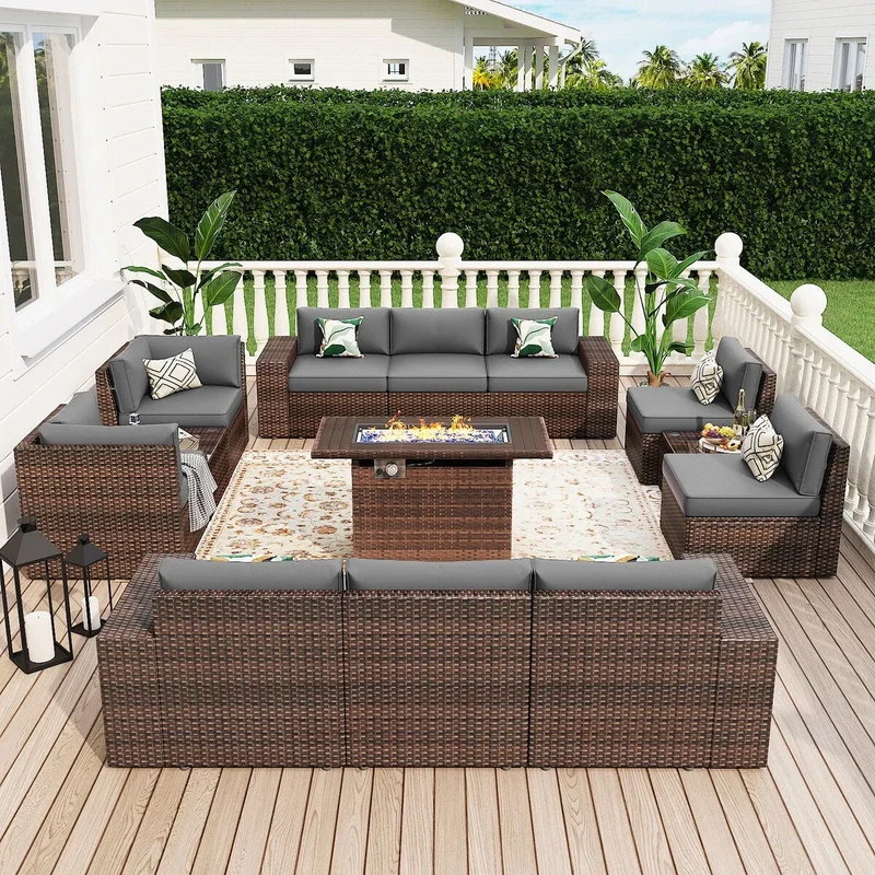 Ensemble de mobilier de jardin 13 pièces avec table brasero de 44 pouces