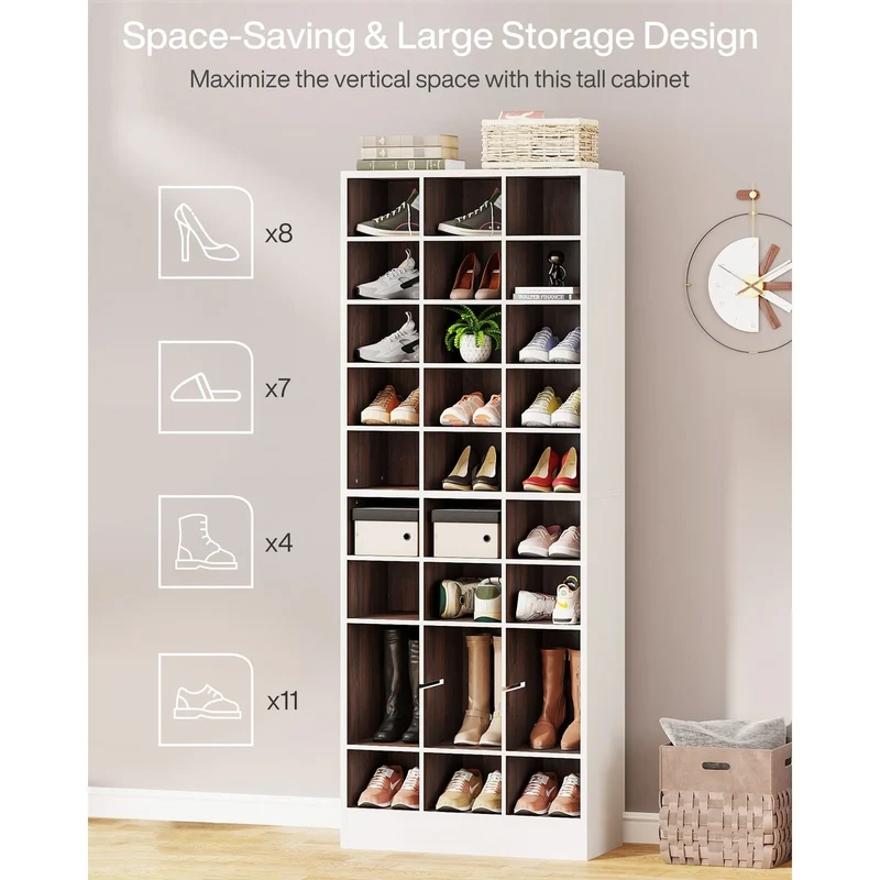 Meuble à chaussures haut 30 paires, étagère de rangement à chaussures en bois blanc 10 niveaux pour placard, entrée - 10 niveaux