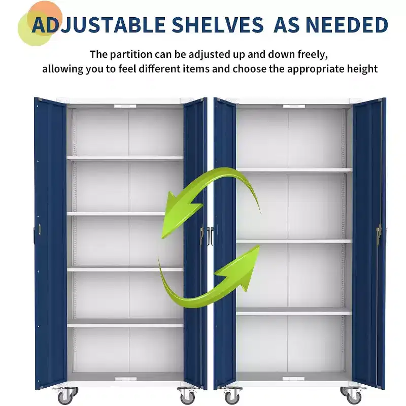 Armoire de rangement en acier de 180 cm avec portes verrouillables et 4 étagères réglables, meuble métallique robuste pour abri de voiture/bureau/garde-manger, conception antirouille