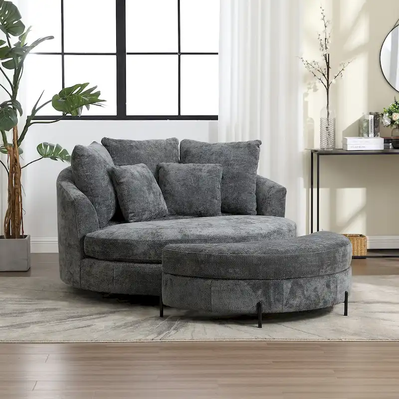 Fauteuil Moderne Rond Avec 5 Coussins Et Pouf Optionnel