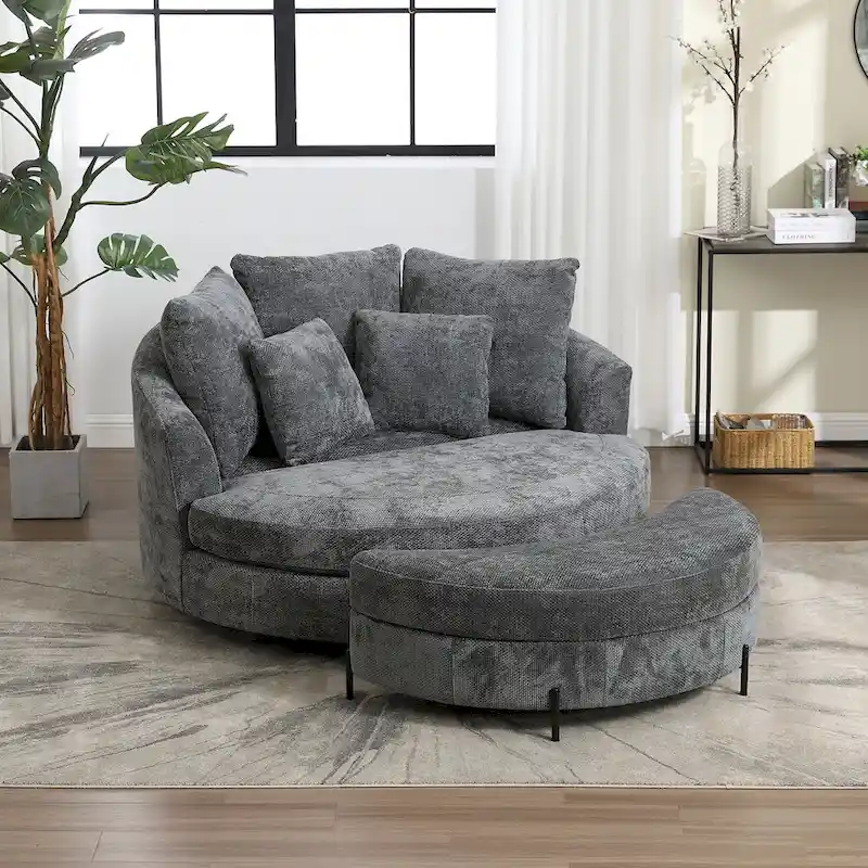 Fauteuil Moderne Rond Avec 5 Coussins Et Pouf Optionnel