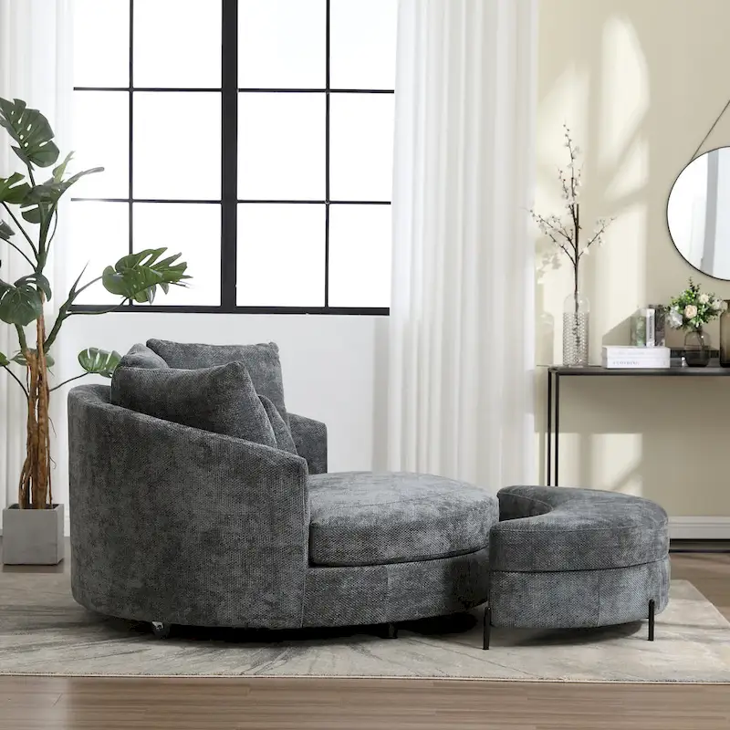 Fauteuil Moderne Rond Avec 5 Coussins Et Pouf Optionnel