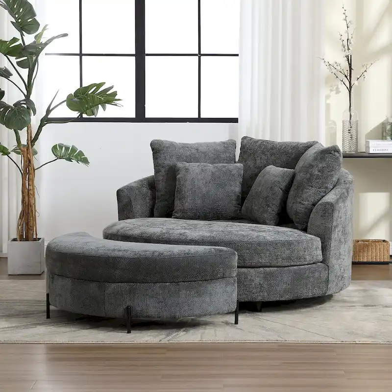 Fauteuil Moderne Rond Avec 5 Coussins Et Pouf Optionnel