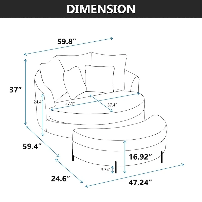 Fauteuil Moderne Rond Avec 5 Coussins Et Pouf Optionnel