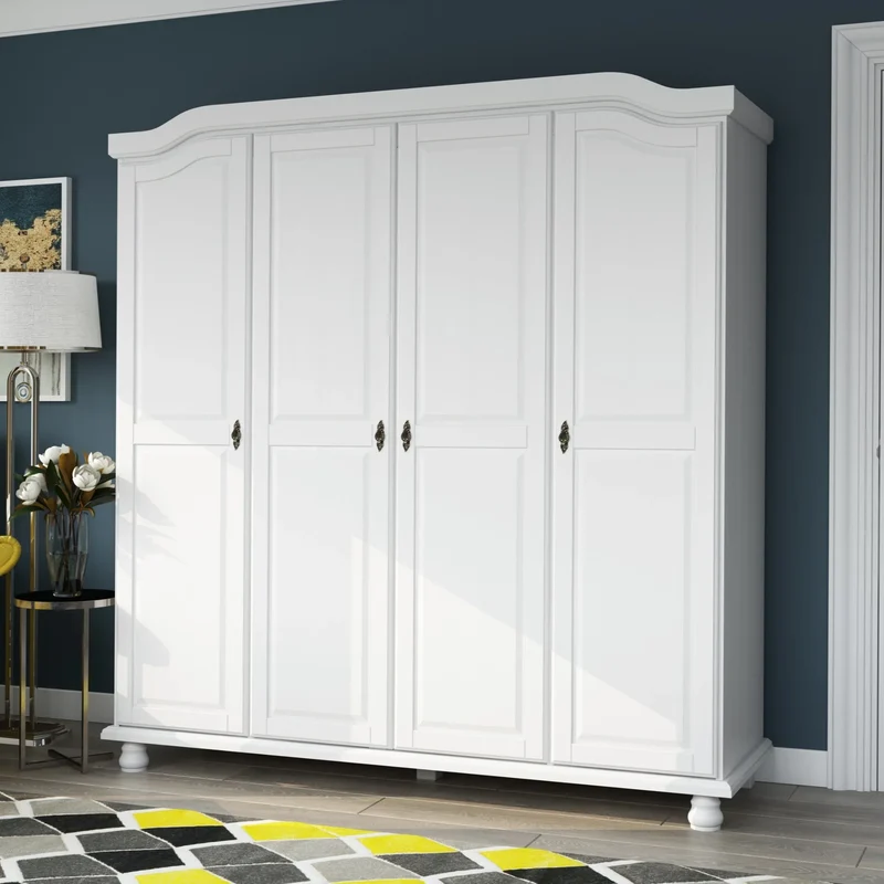 Palace Imports Kyle Armoire 4 portes 100 % en bois massif avec portes en bois massif ou portes miroir