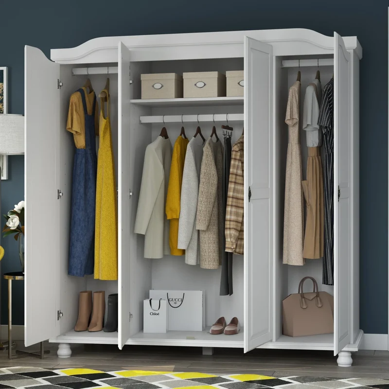 Palace Imports Kyle Armoire 4 portes 100 % en bois massif avec portes en bois massif ou portes miroir