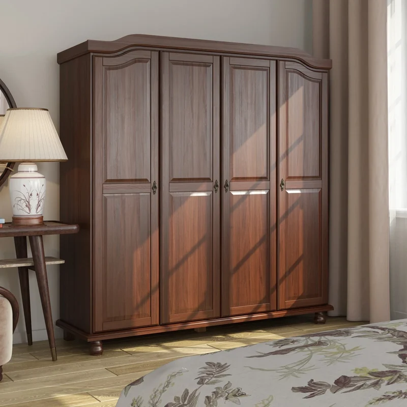 Palace Imports Kyle Armoire 4 portes 100 % en bois massif avec portes en bois massif ou portes miroir