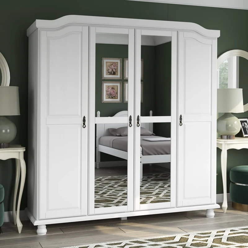 Palace Imports Kyle Armoire 4 portes 100 % en bois massif avec portes en bois massif ou portes miroir